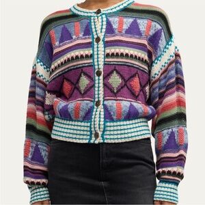 MOTHER The Soaring High Cardigan in Flying Flags Grandpa Sweater Size Medium